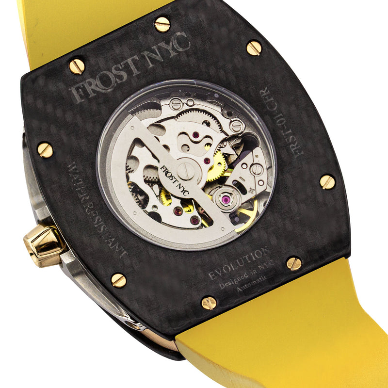 Frost NYC Mens Watch - Automatic Skeleton Carbon Fiber Sport Gold Watch | FRST-01-CFY| Yellow