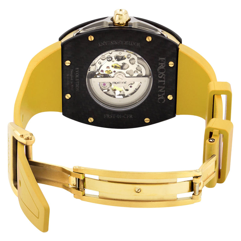 Frost NYC Mens Watch - Automatic Skeleton Carbon Fiber Sport Gold Watch | FRST-01-CFY| Yellow