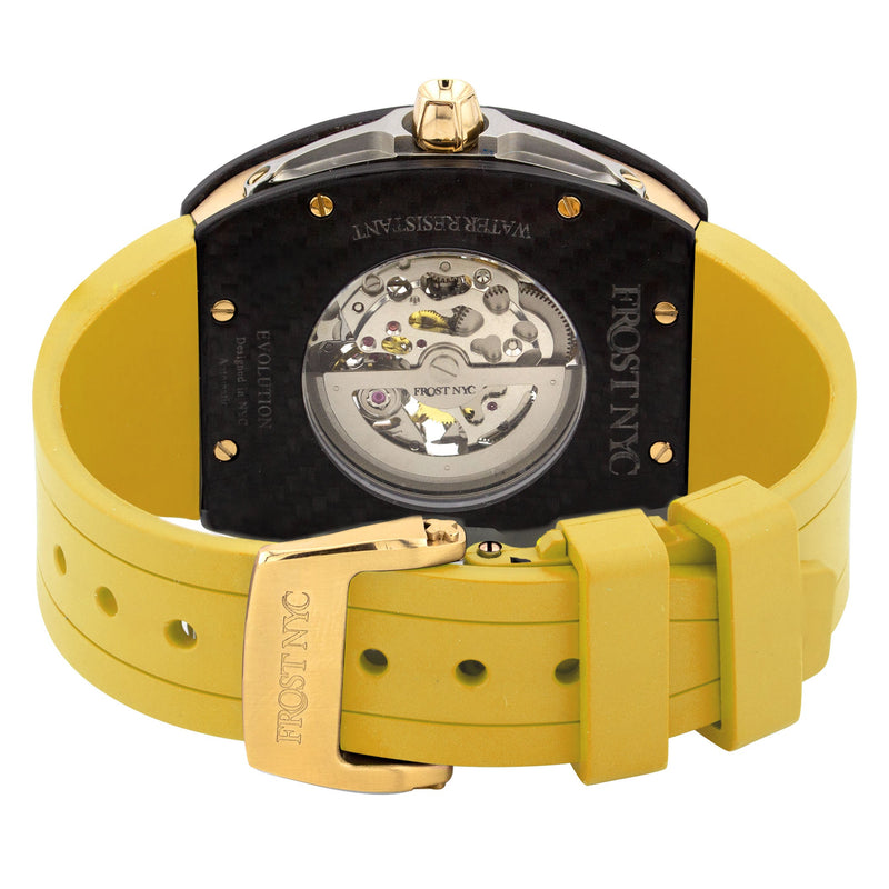Frost NYC Mens Watch - Automatic Skeleton Carbon Fiber Sport Gold Watch | FRST-01-CFY| Yellow