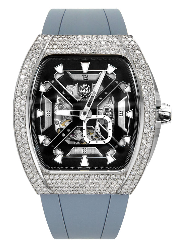 Frost NYC Mens Watch - Automatic Skeleton Stainless Steel Sport Diamond Watch | FRST-01-XS-D | Gray
