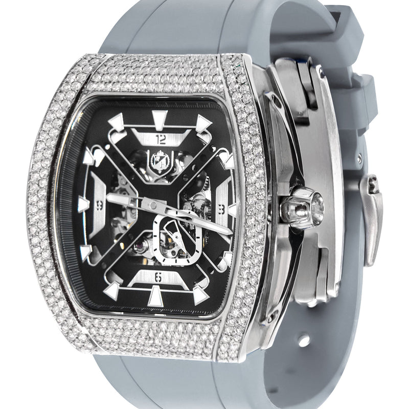 Frost NYC Mens Watch - Automatic Skeleton Stainless Steel Sport Diamond Watch | FRST-01-XS-D | Gray