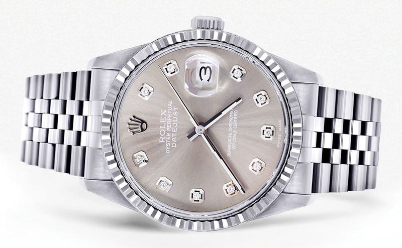 Mens Rolex Datejust Watch 16200 | Fluted Bezel | 36Mm | Grey Dial | Jubilee Band