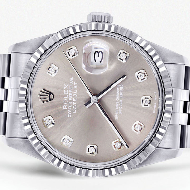 Womens Rolex Datejust Watch 16200 | Fluted Bezel | 36Mm | Grey Dial | Fluted Bezel | Jubilee Band