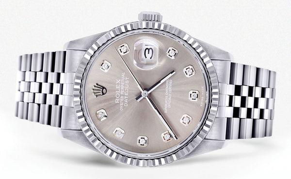 Womens Rolex Datejust Watch 16200 | Fluted Bezel | 36Mm | Grey Dial | Fluted Bezel | Jubilee Band