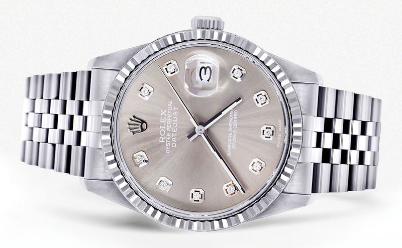 Womens Rolex Datejust Watch 16200 | Fluted Bezel | 36Mm | Grey Dial | Fluted Bezel | Jubilee Band