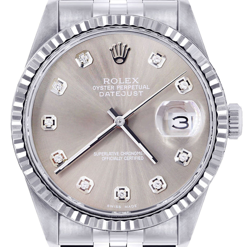 Mens Rolex Datejust Watch 16200 | Fluted Bezel | 36Mm | Grey Dial | Jubilee Band