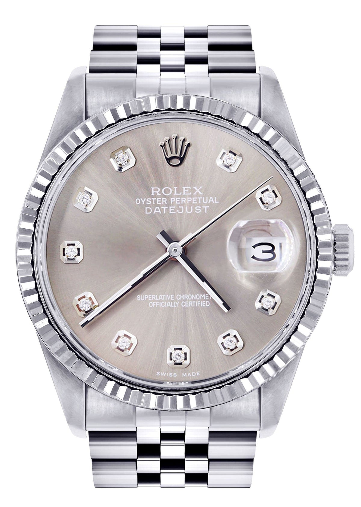 Mens Rolex Datejust Watch 16200 | Fluted Bezel | 36Mm | Grey Dial | Jubilee Band