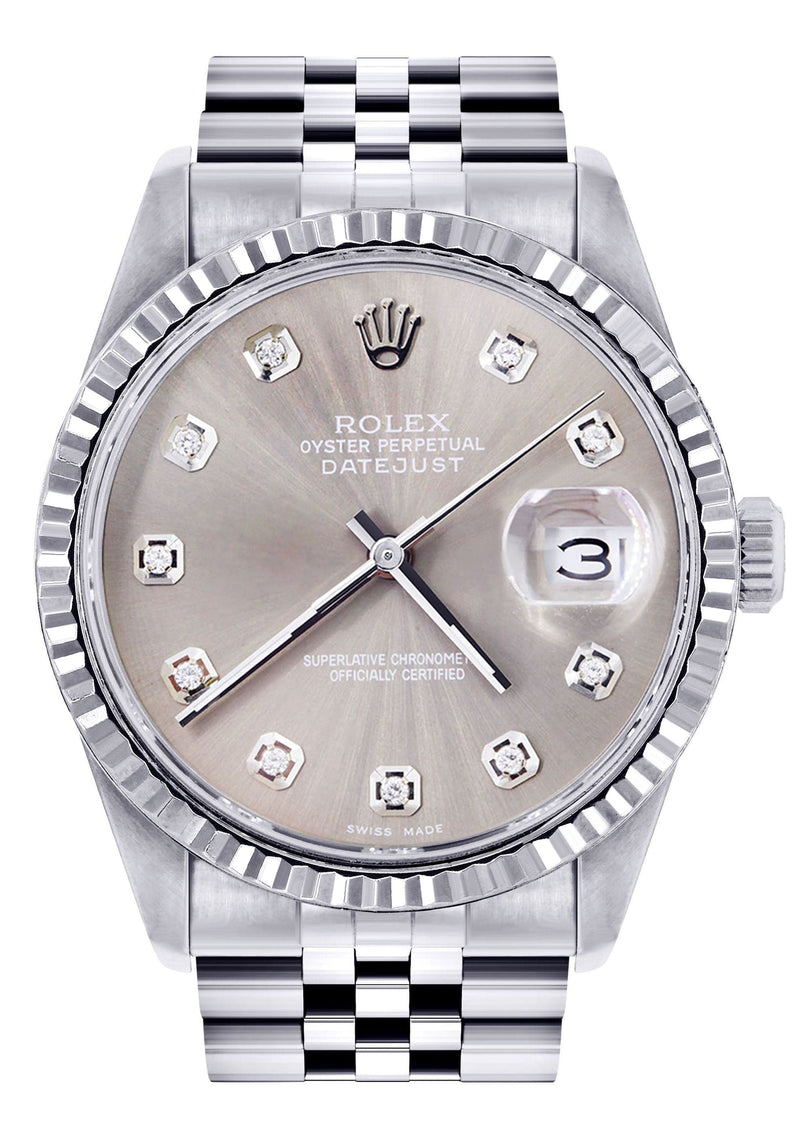 Mens Rolex Datejust Watch 16200 | Fluted Bezel | 36Mm | Grey Dial | Jubilee Band