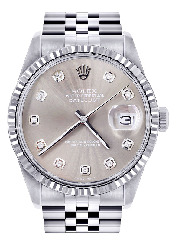 Mens Rolex Datejust Watch 16200 | Fluted Bezel | 36Mm | Grey Dial | Jubilee Band