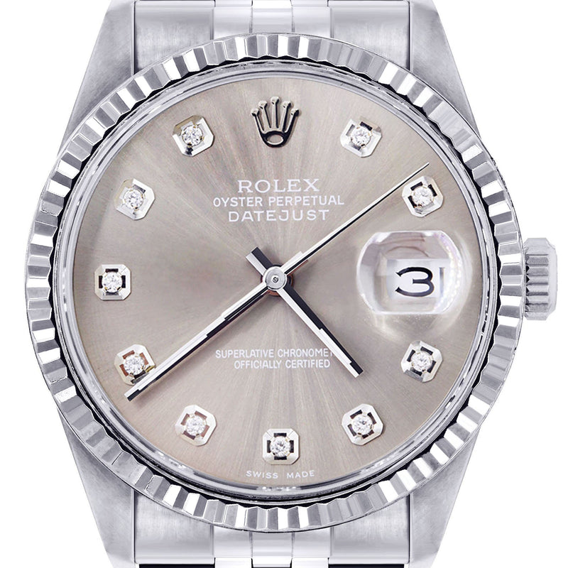Womens Rolex Datejust Watch 16200 | Fluted Bezel | 36Mm | Grey Dial | Fluted Bezel | Jubilee Band