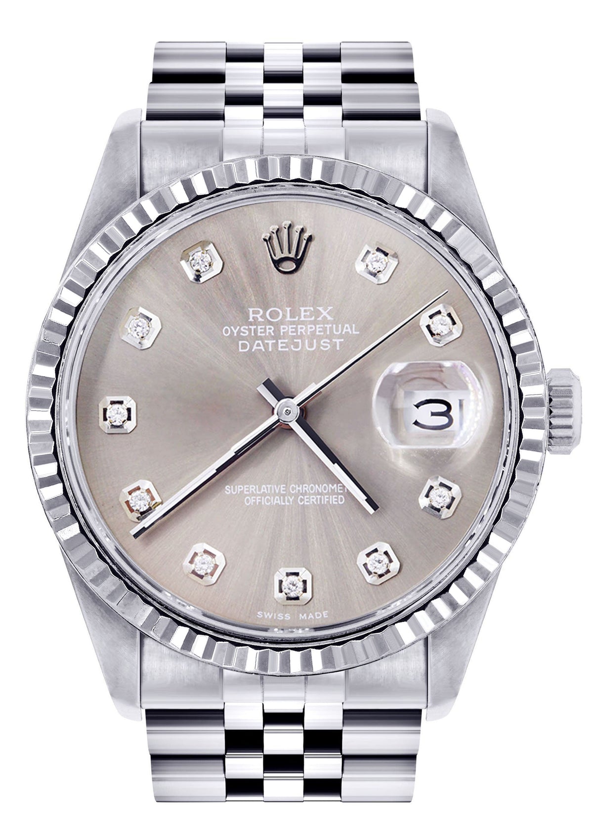 Womens Rolex Datejust Watch 16200 | Fluted Bezel | 36Mm | Grey Dial | Fluted Bezel | Jubilee Band