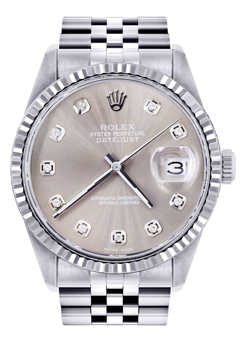 Womens Rolex Datejust Watch 16200 | Fluted Bezel | 36Mm | Grey Dial | Fluted Bezel | Jubilee Band