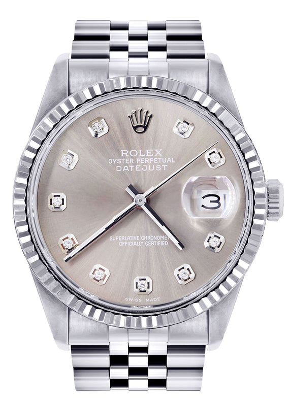 Womens Rolex Datejust Watch 16200 | Fluted Bezel | 36Mm | Grey Dial | Fluted Bezel | Jubilee Band