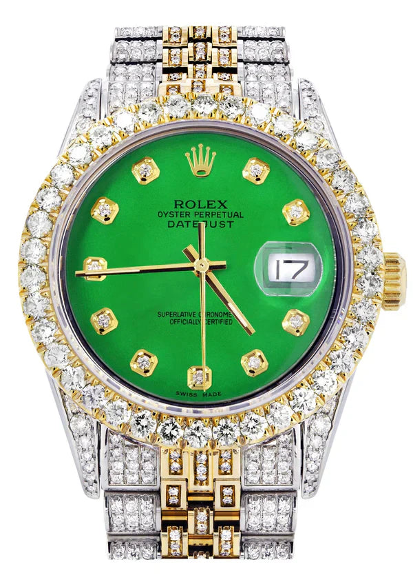 Iced Out Rolex Datejust | 36MM | Green Diamond Dial | Two Tone | Diamond Jubilee Band | 10 Carats of Diamonds