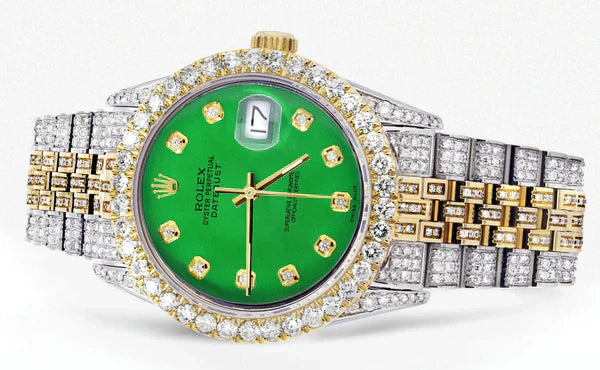 Iced Out Rolex Datejust | 36MM | Green Diamond Dial | Two Tone | Diamond Jubilee Band | 10 Carats of Diamonds