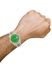 Iced Out Rolex Datejust 36 MM | Two Tone | 10 Carats of Diamonds | Green Diamond Dial