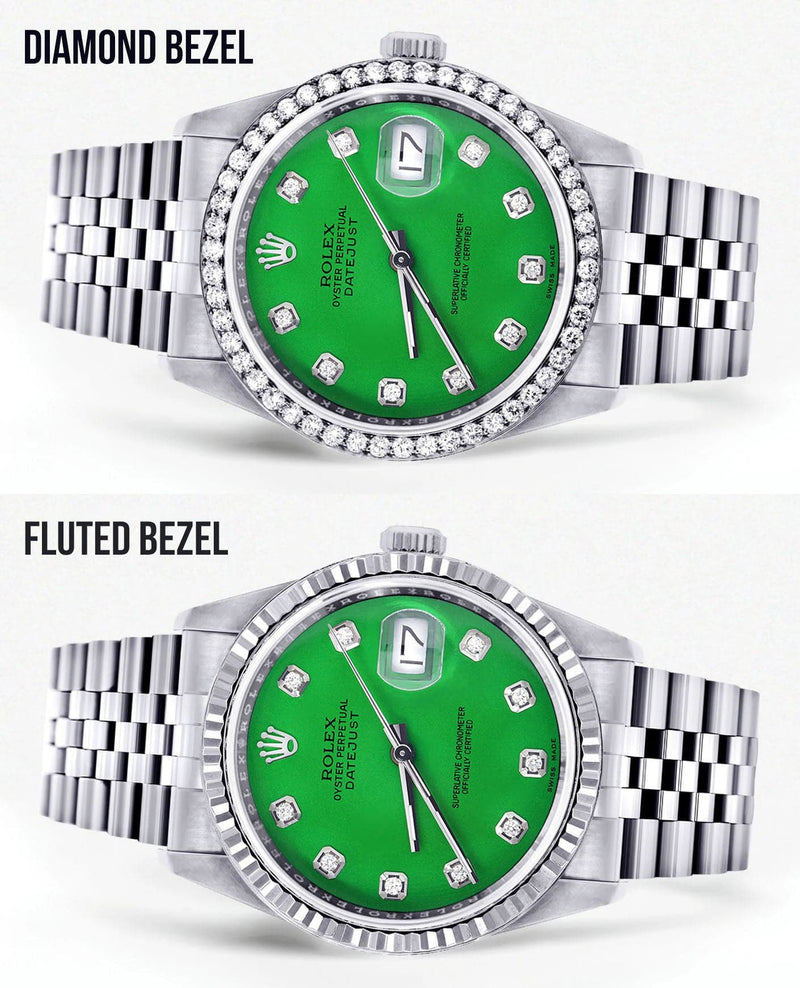 Mens Rolex Datejust  Watch 16200 | 36Mm | Green Dial | Jubilee Band