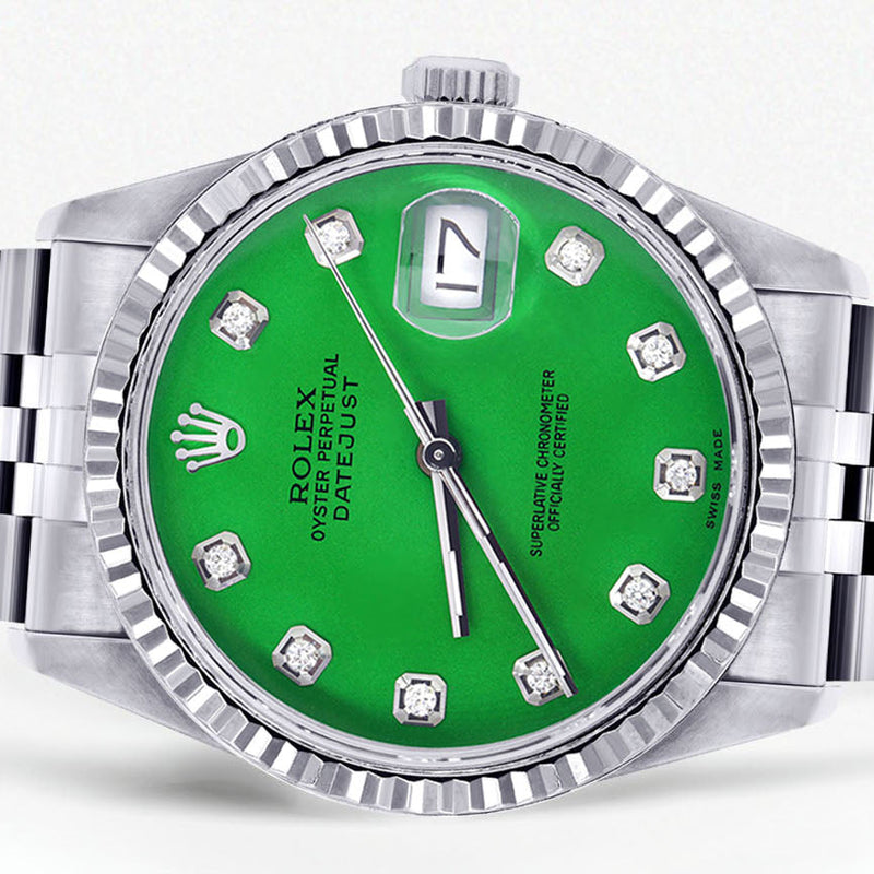 Womens Rolex Datejust Watch 16200 | Fluted Bezel | 36Mm | Green Dial | Fluted Bezel | Jubilee Band