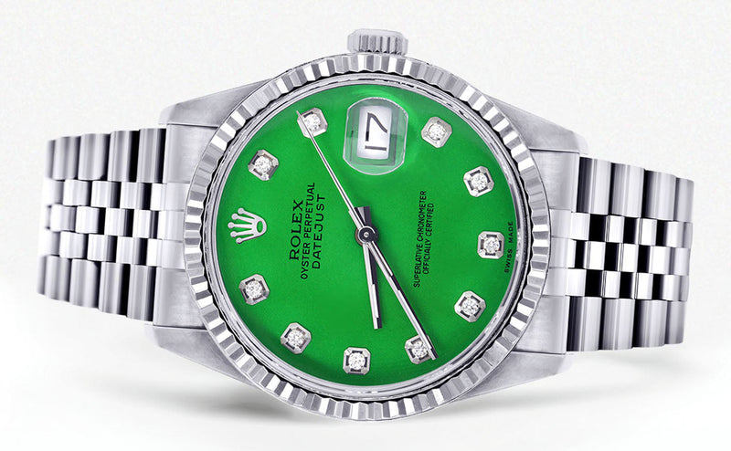 Womens Rolex Datejust Watch 16200 | Fluted Bezel | 36Mm | Green Dial | Fluted Bezel | Jubilee Band