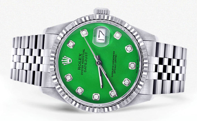 Mens Rolex Datejust Watch 16200 | Fluted Bezel | 36Mm | Green Dial | Jubilee Band