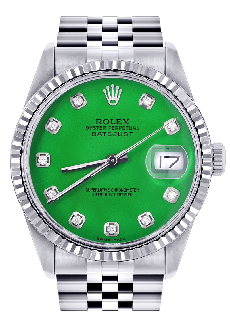 Mens Rolex Datejust Watch 16200 | Fluted Bezel | 36Mm | Green Dial | Jubilee Band