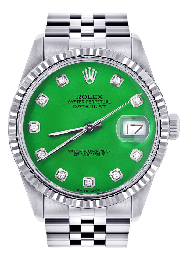 Womens Rolex Datejust Watch 16200 | Fluted Bezel | 36Mm | Green Dial | Fluted Bezel | Jubilee Band