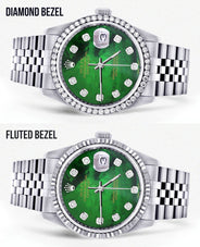 Diamond Mens Rolex Datejust Watch 16200 | 36Mm | Green Diamond Mother Of Pearl Dial | Jubilee Band
