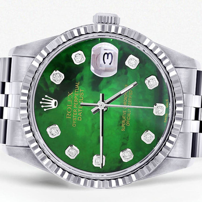 Mens Rolex Datejust Watch 16200 | Fluted Bezel | 36Mm | Green Mother of Pearl Dial | Jubilee Band