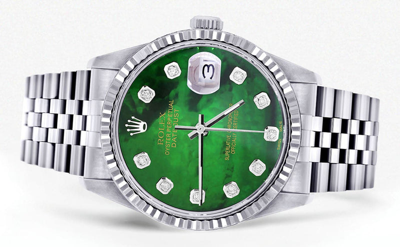 Mens Rolex Datejust Watch 16200 | Fluted Bezel | 36Mm | Green Mother of Pearl Dial | Jubilee Band