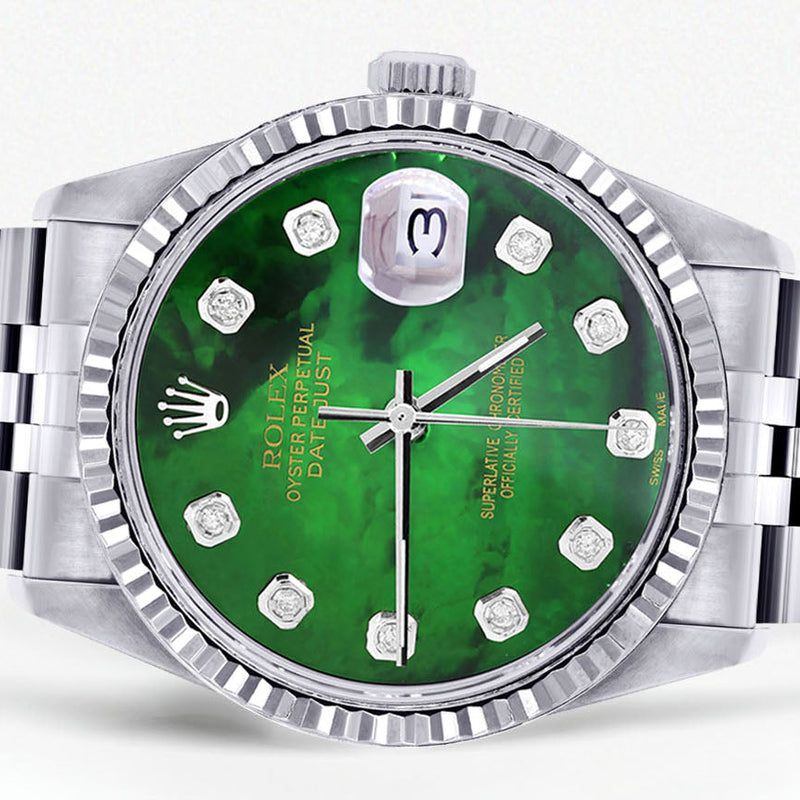 Womens Rolex Datejust Watch 16200 | Fluted Bezel | 36Mm | Green Mother of Pearl Dial | Fluted Bezel | Jubilee Band