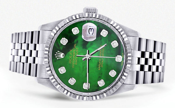 Womens Rolex Datejust Watch 16200 | Fluted Bezel | 36Mm | Green Mother of Pearl Dial | Fluted Bezel | Jubilee Band