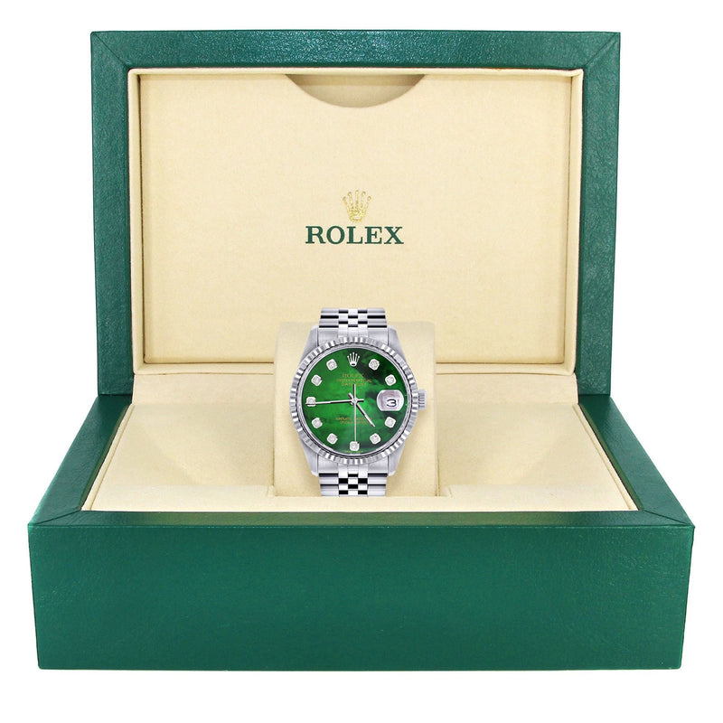 Womens Rolex Datejust Watch 16200 | Fluted Bezel | 36Mm | Green Mother of Pearl Dial | Fluted Bezel | Jubilee Band