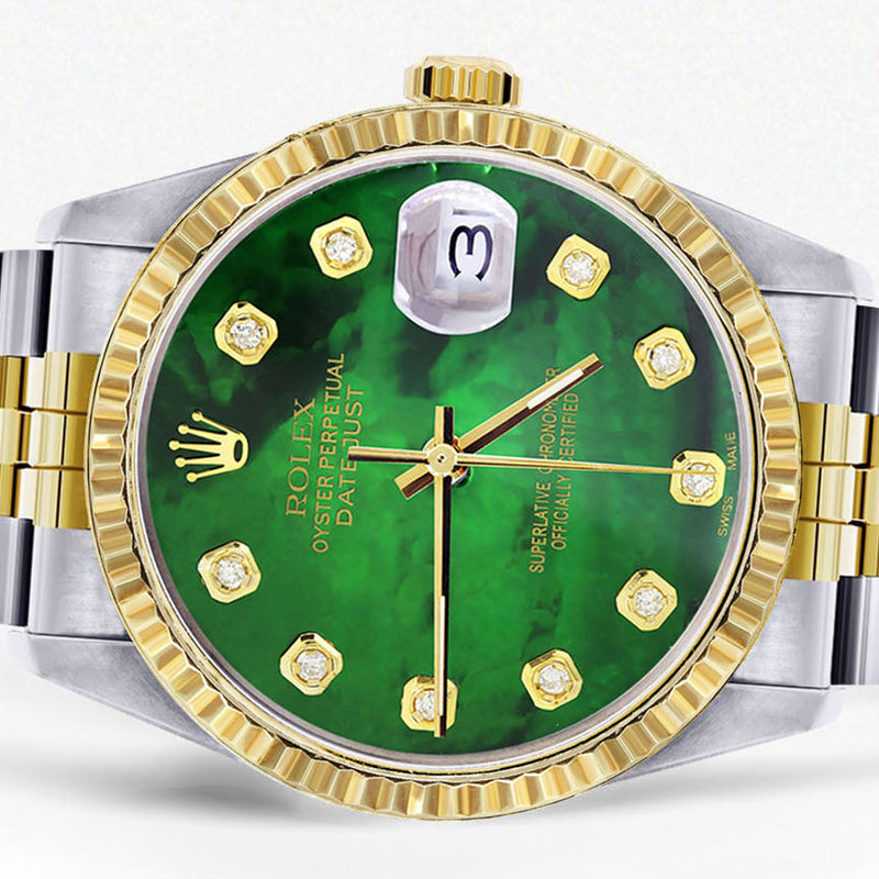 Womens Rolex Datejust Watch 16233 Two Tone | 36Mm | Green Mother of Pearl | Fluted Bezel | Jubilee Band