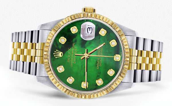 Womens Rolex Datejust Watch 16233 Two Tone | 36Mm | Green Mother of Pearl | Fluted Bezel | Jubilee Band
