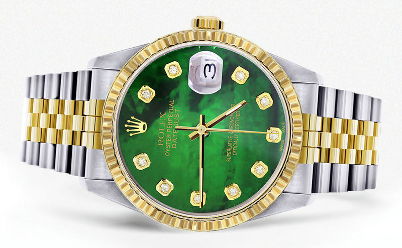 Womens Rolex Datejust Watch 16233 Two Tone | 36Mm | Green Mother of Pearl | Fluted Bezel | Jubilee Band