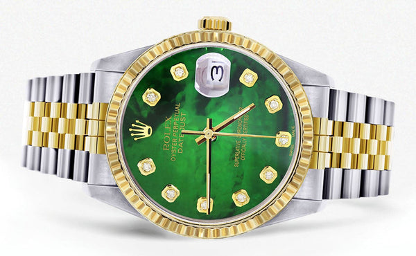 Mens Rolex Datejust Watch 16233 Two Tone | 36Mm | Green Mother of Pearl | Jubilee Band