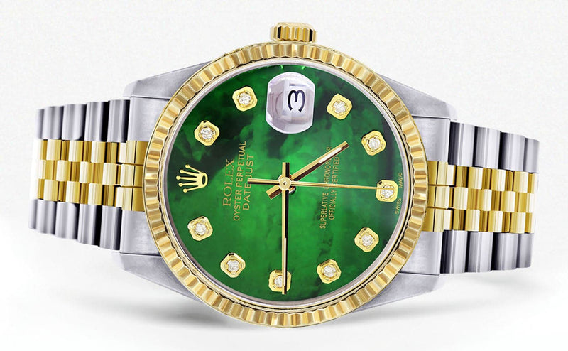 Mens Rolex Datejust Watch 16233 Two Tone | 36Mm | Green Mother of Pearl | Jubilee Band