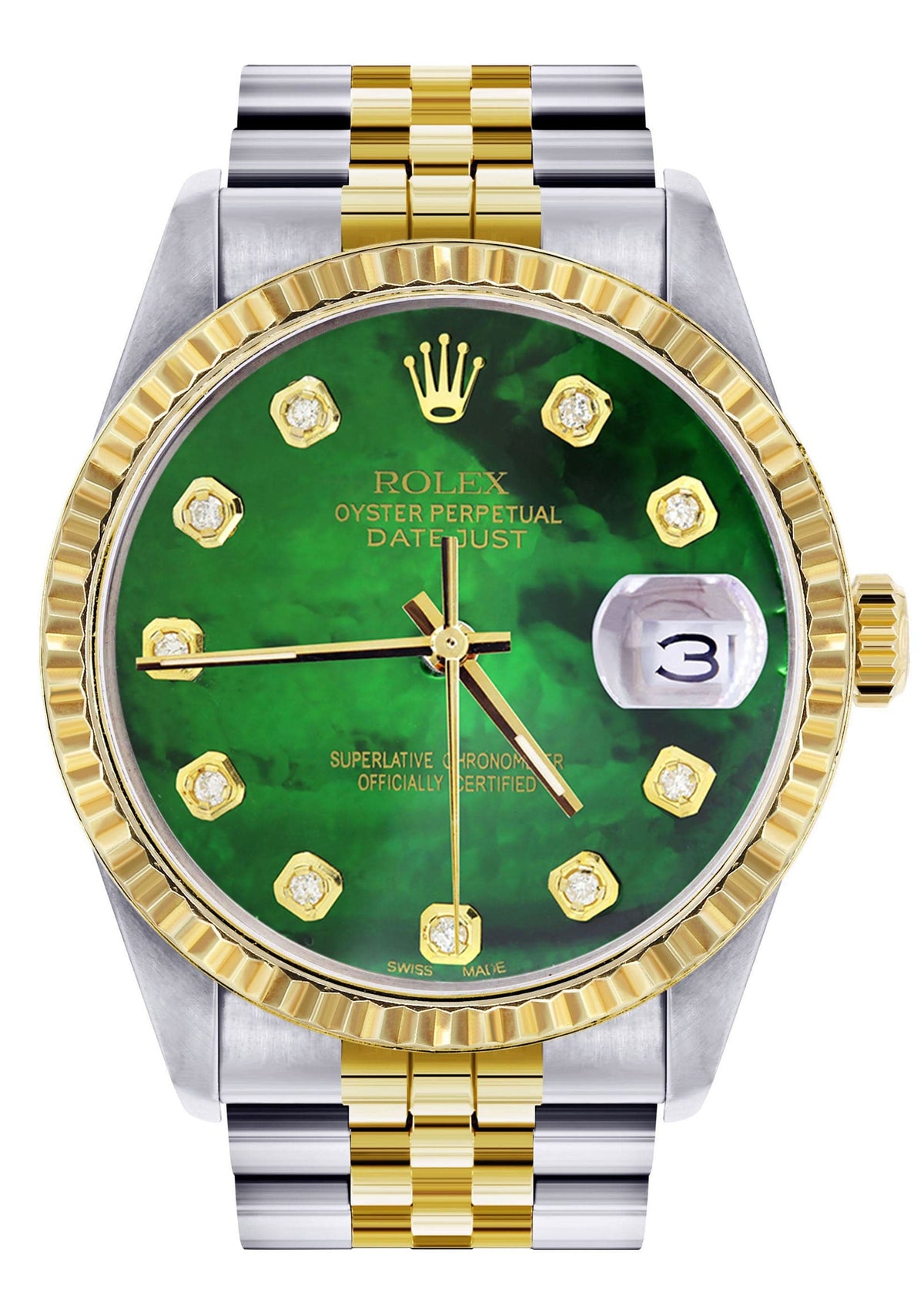 Mens Rolex Datejust Watch 16233 Two Tone | 36Mm | Green Mother of Pearl | Jubilee Band