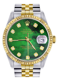 Mens Rolex Datejust Watch 16233 Two Tone | 36Mm | Green Mother of Pearl | Jubilee Band
