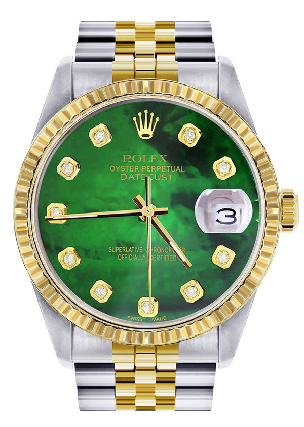 Mens Rolex Datejust Watch 16233 Two Tone | 36Mm | Green Mother of Pearl | Jubilee Band