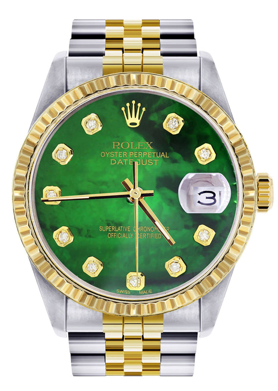 Mens Rolex Datejust Watch 16233 Two Tone | 36Mm | Green Mother of Pearl | Jubilee Band