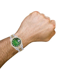 Iced Out Rolex Datejust 36 MM | Two Tone | 10 Carats of Diamonds | Green Mother of Pearl Diamond Dial