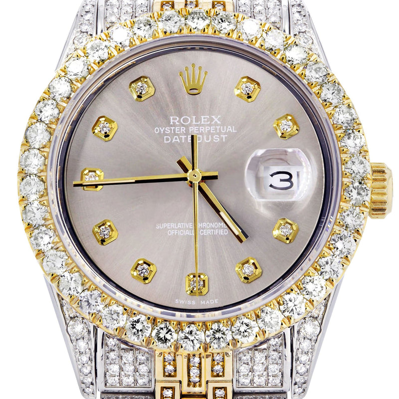 Iced Out Rolex Datejust 36 MM | Two Tone | 10 Carats of Diamonds | Grey Diamond Dial