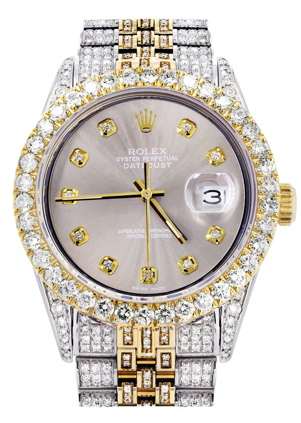 Iced Out Rolex Datejust | 36MM | Grey Diamond Dial | Two Tone | Diamond Jubilee Band | 10 Carats of Diamonds