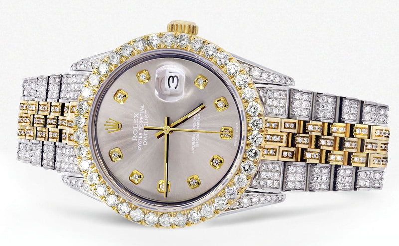 Iced Out Rolex Datejust 36 MM | Two Tone | 10 Carats of Diamonds | Grey Diamond Dial