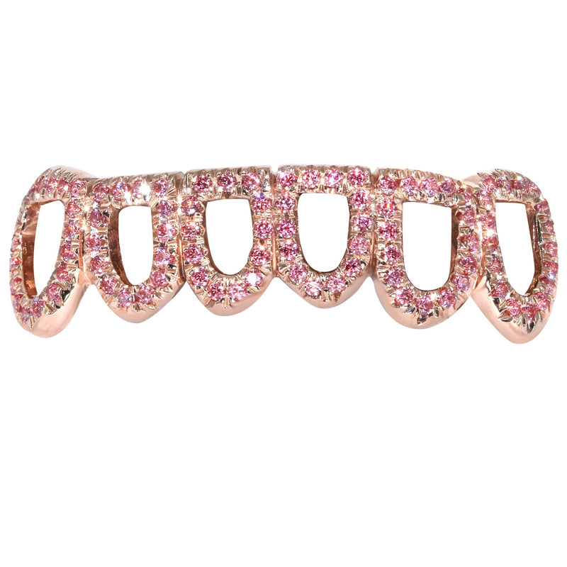 6 Teeth Diamond and Pink Sapphire Grillz