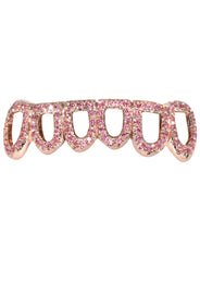 6 Teeth Diamond and Pink Sapphire Grillz