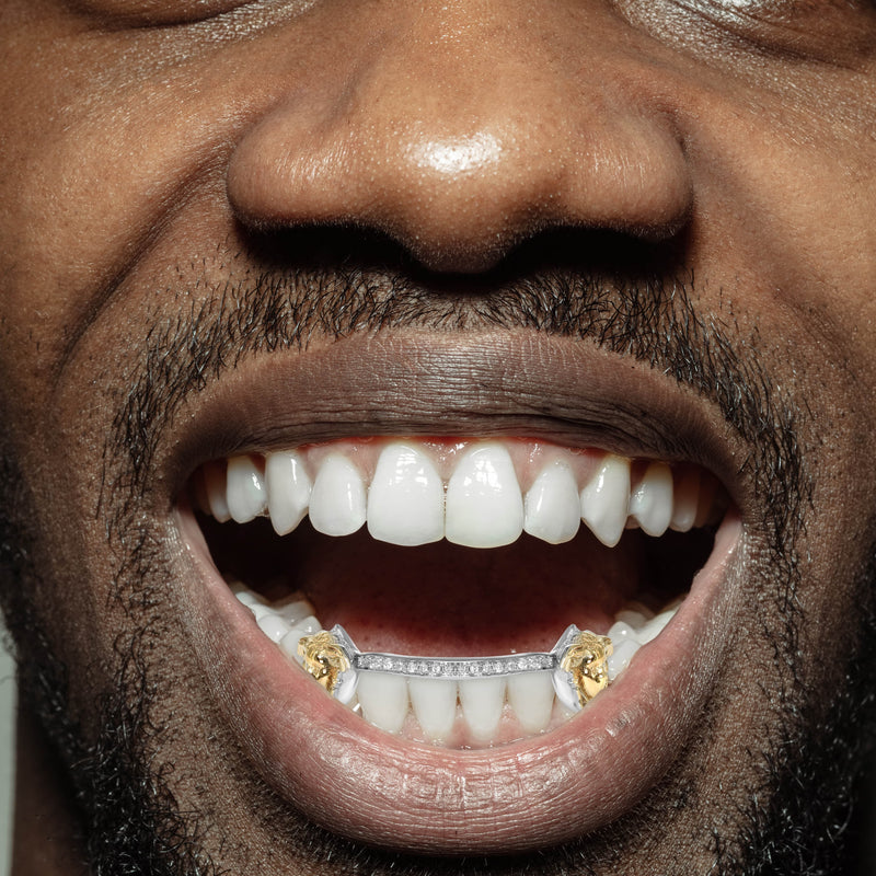 6 Teeth Diamond Medusa Two Tone Gold Grillz