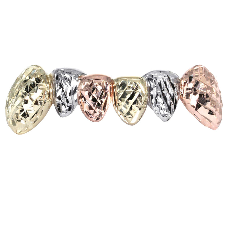 6 Teeth Diamond Tri Color Grillz Diamond Cut