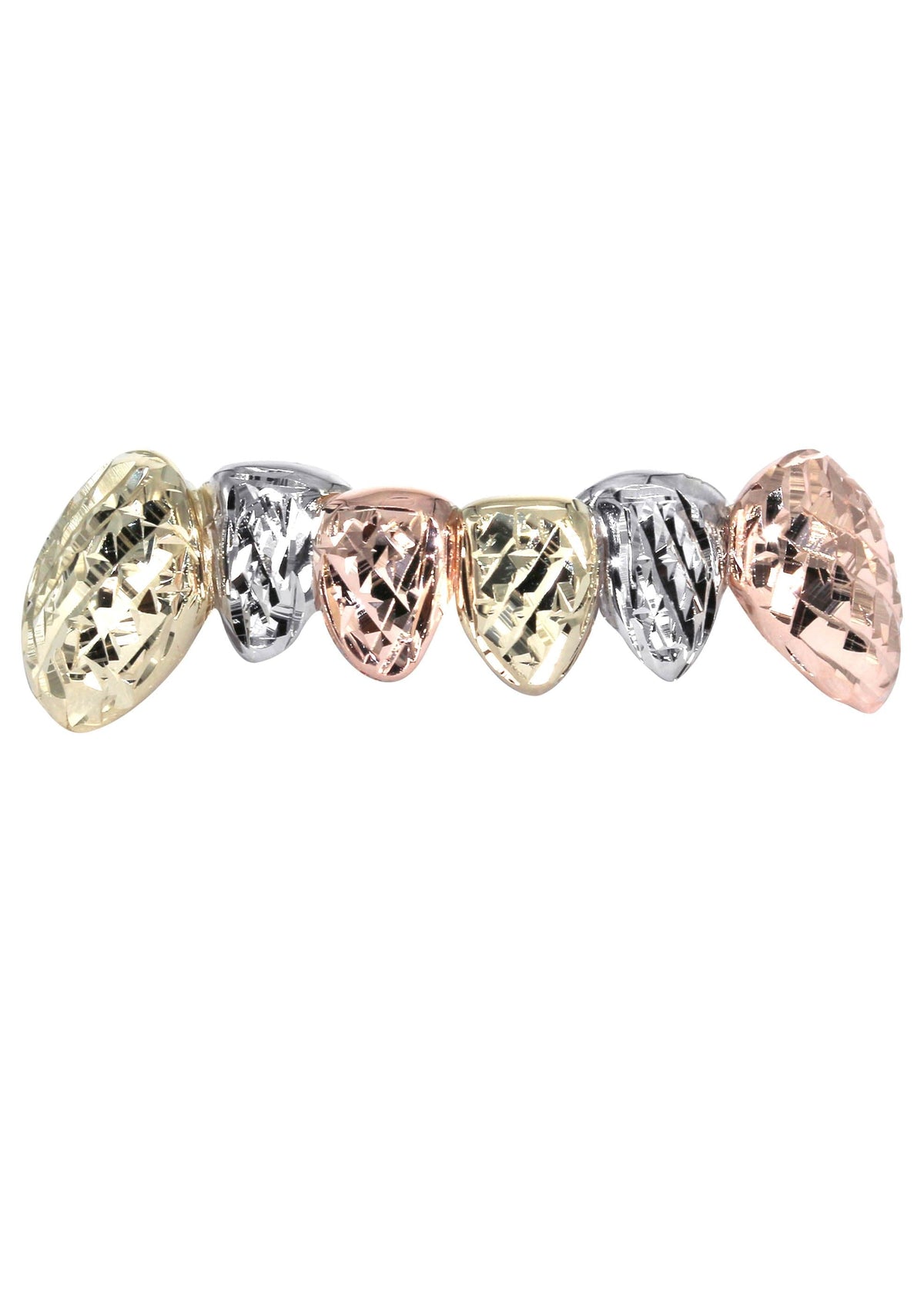 6 Teeth Diamond Tri Color Grillz Diamond Cut